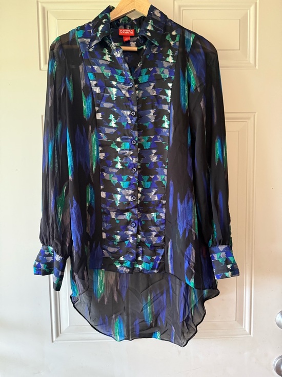 Kirna Zabete Tops - Kirna Zabete x Target Chiffon Button-Up Tunic Blouse Abstract
